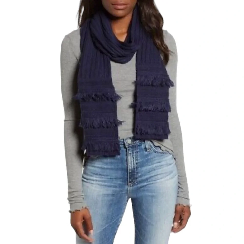 MICHAEL KORS:  Rib Fringe Muffler Scarf True Navy Blue Knit